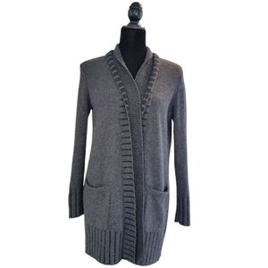 Kinross Gray Cardigan Sweater with Ribbed Trim